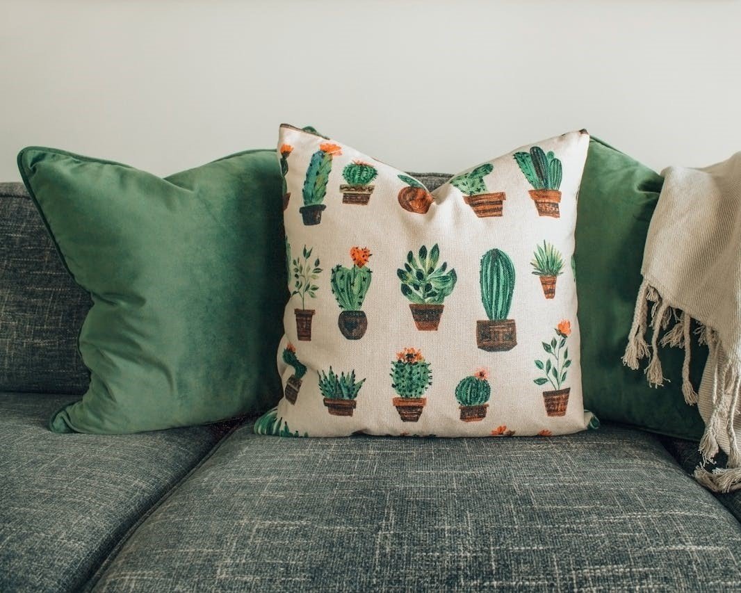 White and Green Throw Pillows